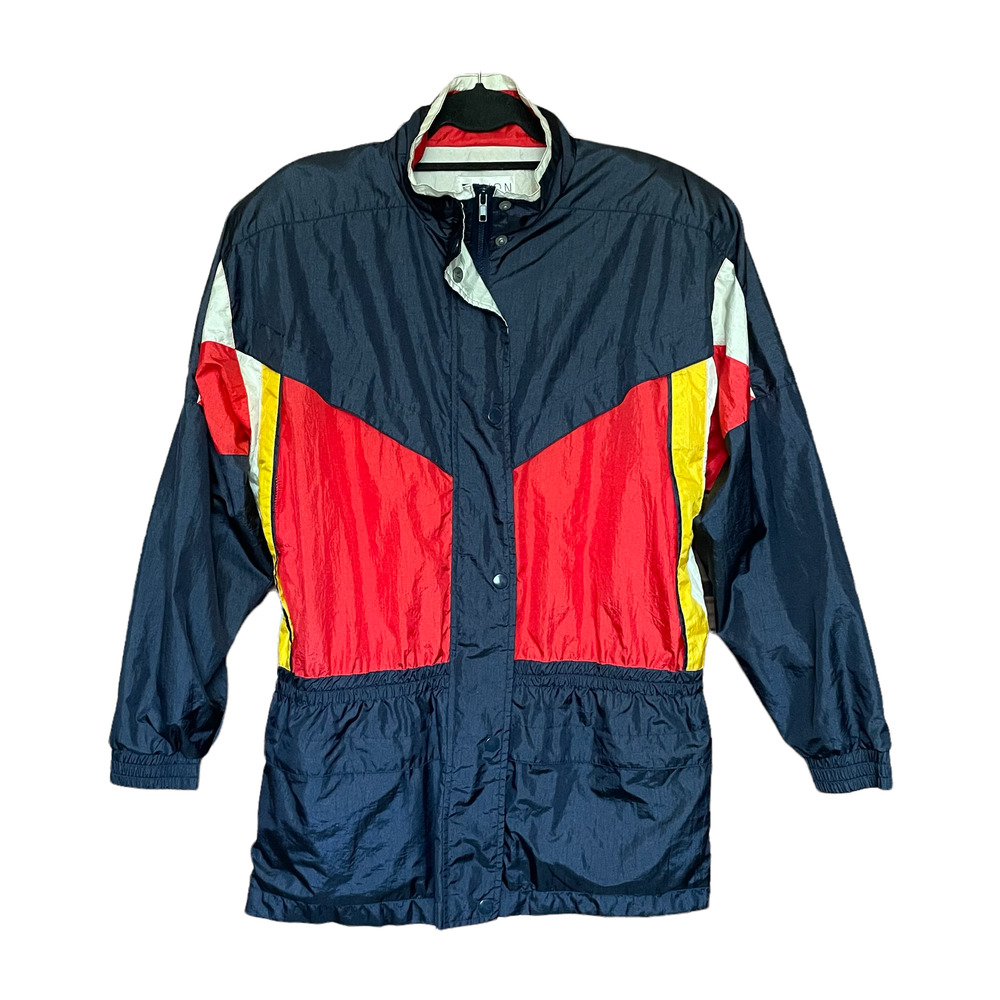 90s Vintage Windbreaker Jacket M Lavon Color Block Pockets Blue Red Pockets Coat
